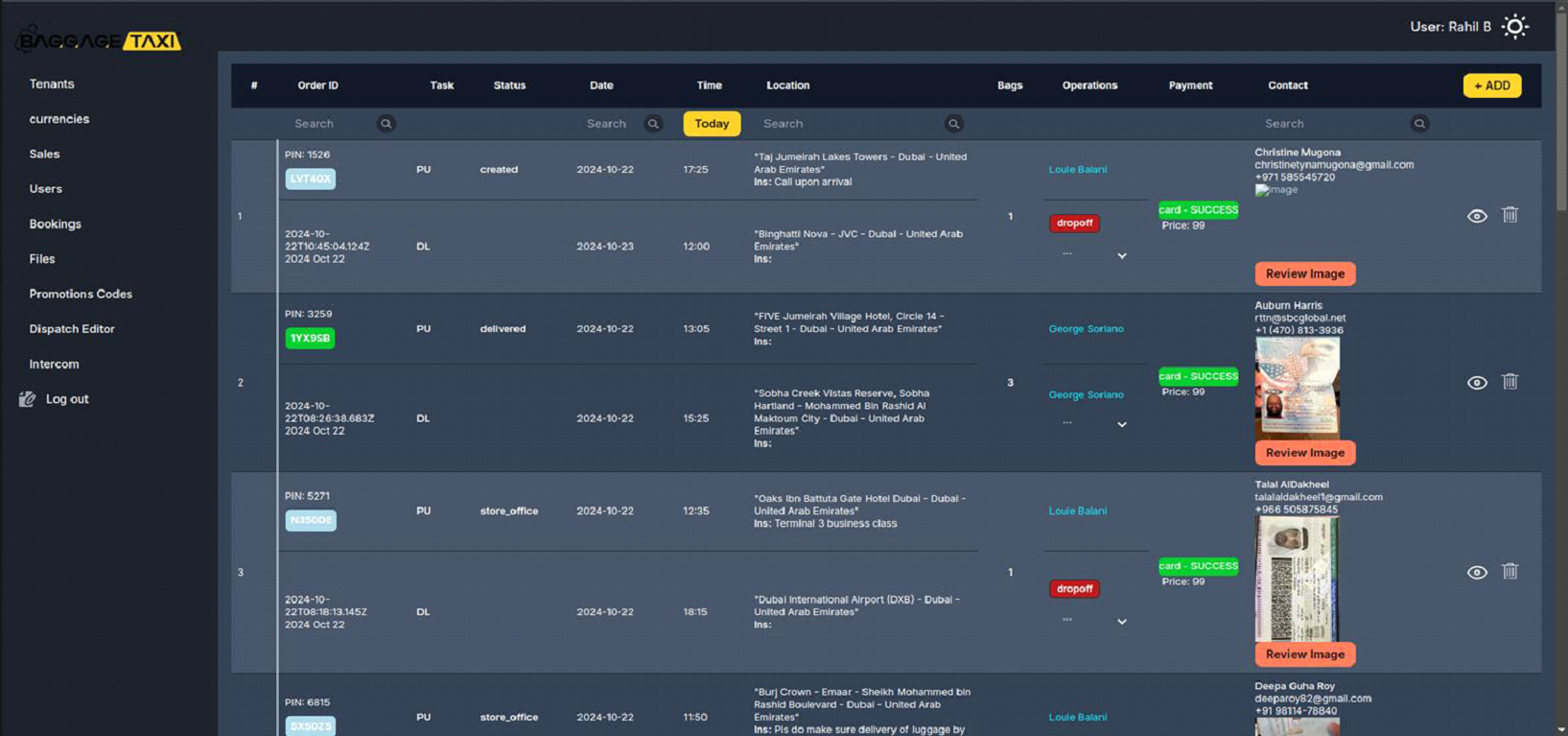 BaggageTaxi Interface 2